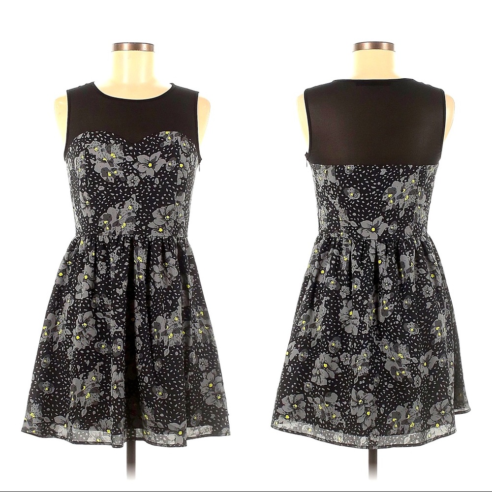 Eric + Lani Black Floral Mini Dress Size Junior L.